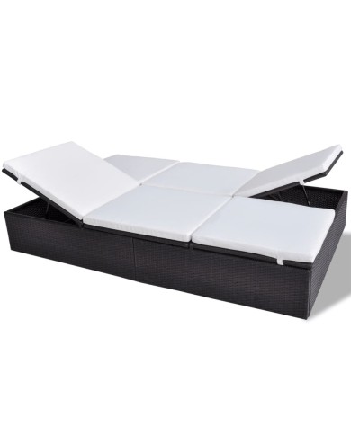 Chaise longue double avec coussin Résine tressée Marron