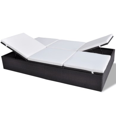 Chaise longue double avec coussin Résine tressée Marron