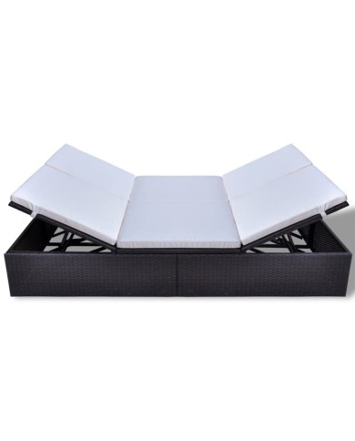 Chaise longue double avec coussin Résine tressée Marron