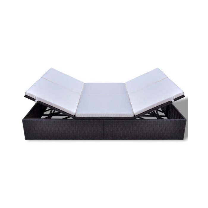 Chaise longue double avec coussin Résine tressée Marron