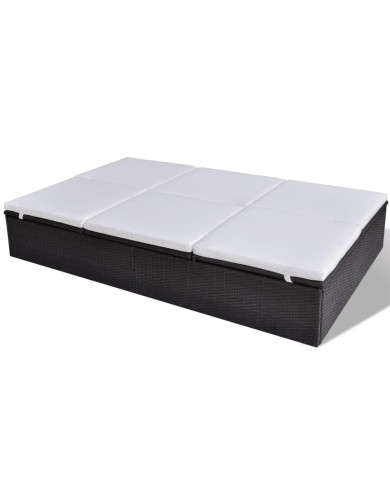 Chaise longue double avec coussin Résine tressée Marron