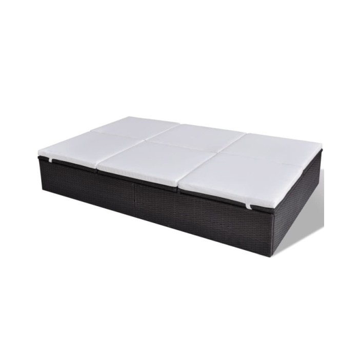 Chaise longue double avec coussin Résine tressée Marron