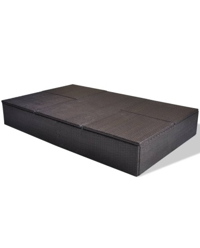 Chaise longue double avec coussin Résine tressée Marron