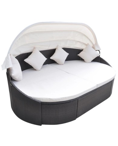 Chaise longue de jardin avec auvent Résine tressée Marron