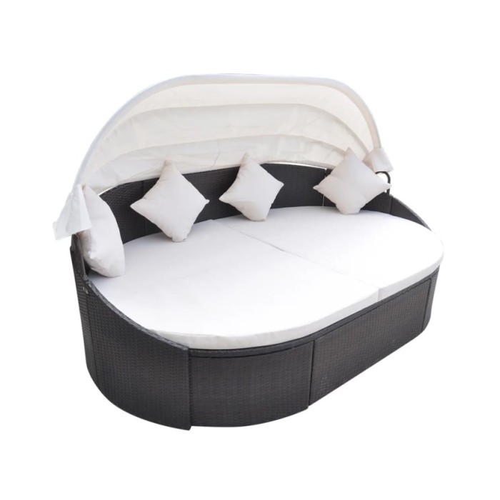 Chaise longue de jardin avec auvent Résine tressée Marron