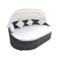 Chaise longue de jardin avec auvent Résine tressée Marron