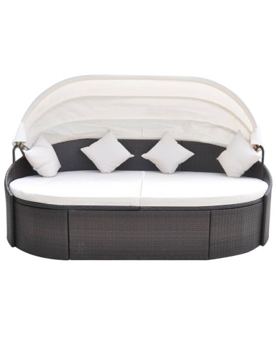 Chaise longue de jardin avec auvent Résine tressée Marron