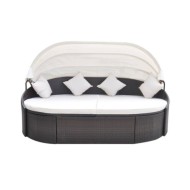 Chaise longue de jardin avec auvent Résine tressée Marron