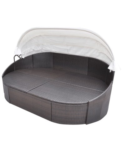 Chaise longue de jardin avec auvent Résine tressée Marron