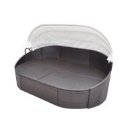 Chaise longue de jardin avec auvent Résine tressée Marron