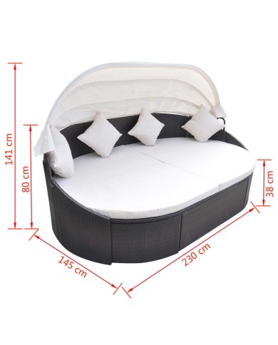 Chaise longue de jardin avec auvent Résine tressée Marron