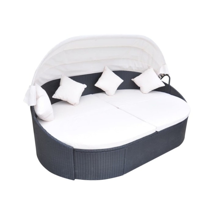 Chaise longue de jardin avec auvent Résine tressée Noir