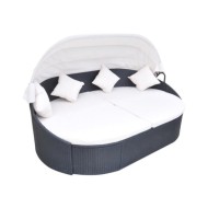 Chaise longue de jardin avec auvent Résine tressée Noir