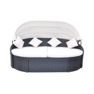 Chaise longue de jardin avec auvent Résine tressée Noir