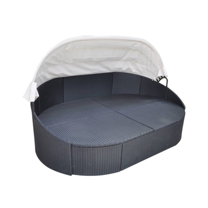 Chaise longue de jardin avec auvent Résine tressée Noir