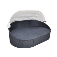 Chaise longue de jardin avec auvent Résine tressée Noir