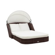 Chaise longue avec auvent Résine tressée Marron