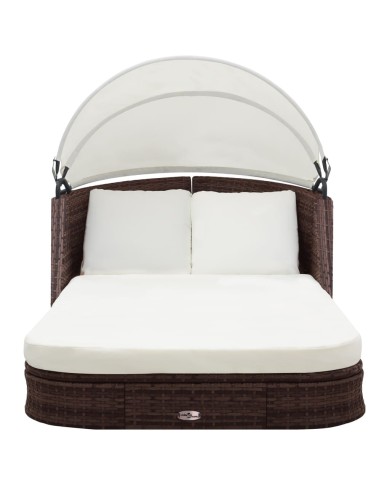 Chaise longue avec auvent Résine tressée Marron