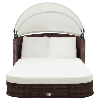 Chaise longue avec auvent Résine tressée Marron