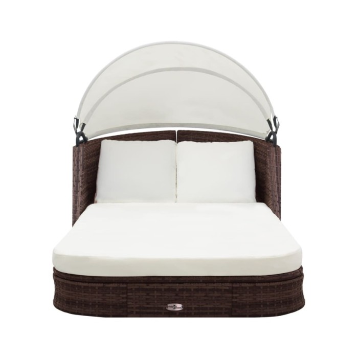 Chaise longue avec auvent Résine tressée Marron