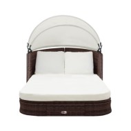 Chaise longue avec auvent Résine tressée Marron