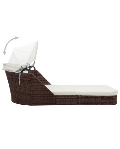 Chaise longue avec auvent Résine tressée Marron