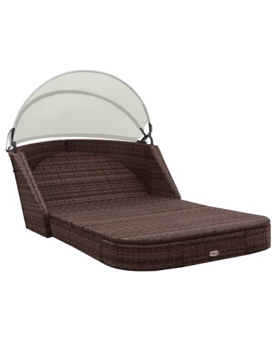 Chaise longue avec auvent Résine tressée Marron