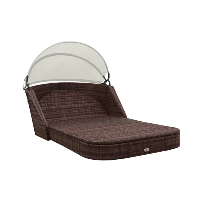 Chaise longue avec auvent Résine tressée Marron