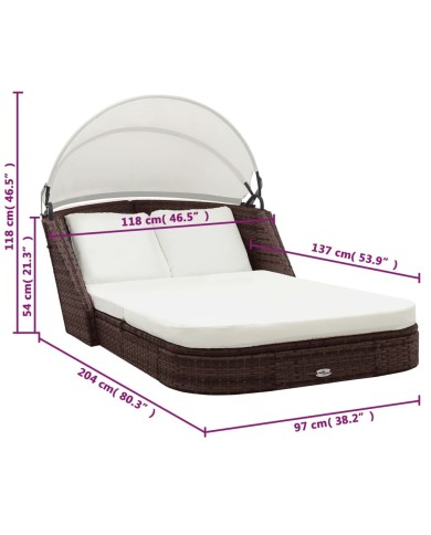 Chaise longue avec auvent Résine tressée Marron