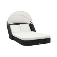 Chaise longue avec auvent Résine tressée Noir