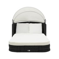 Chaise longue avec auvent Résine tressée Noir