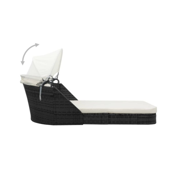 Chaise longue avec auvent Résine tressée Noir
