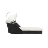 Chaise longue avec auvent Résine tressée Noir