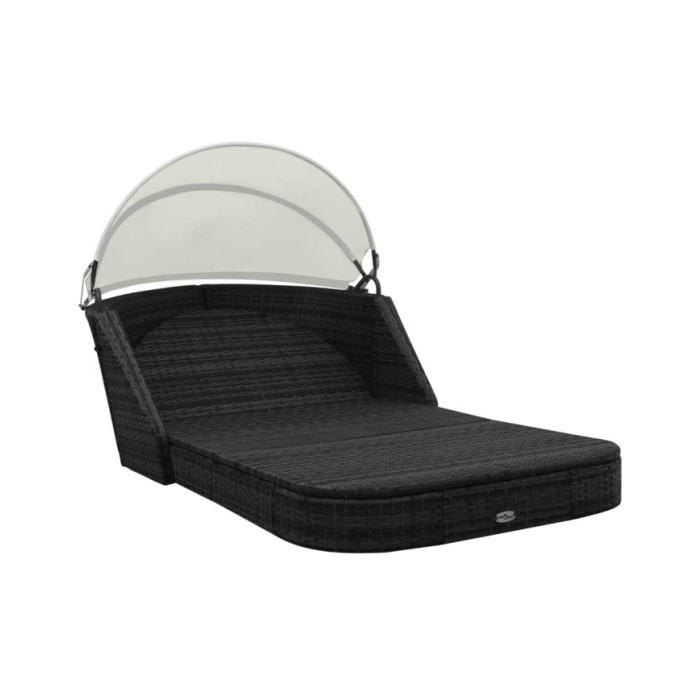 Chaise longue avec auvent Résine tressée Noir