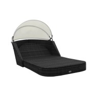 Chaise longue avec auvent Résine tressée Noir
