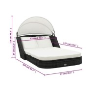 Chaise longue avec auvent Résine tressée Noir