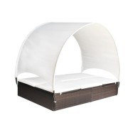 Chaise longue double avec auvent Résine tressée Marron
