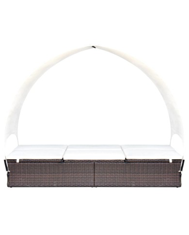 Chaise longue double avec auvent Résine tressée Marron