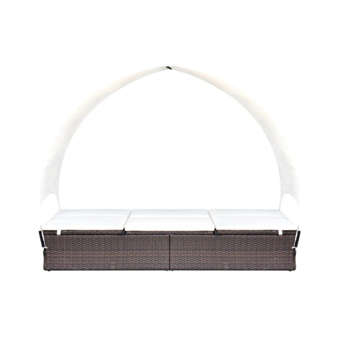 Chaise longue double avec auvent Résine tressée Marron
