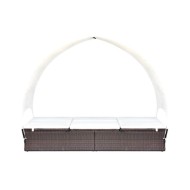 Chaise longue double avec auvent Résine tressée Marron