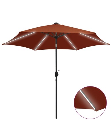 Parasol avec LED et mât en aluminium 300 cm Terre cuite
