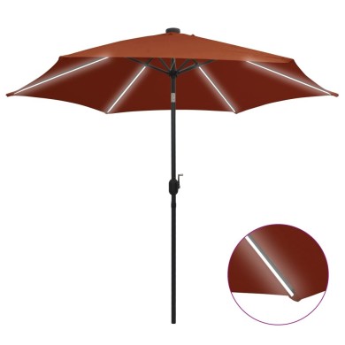 Parasol avec LED et mât en aluminium 300 cm Terre cuite