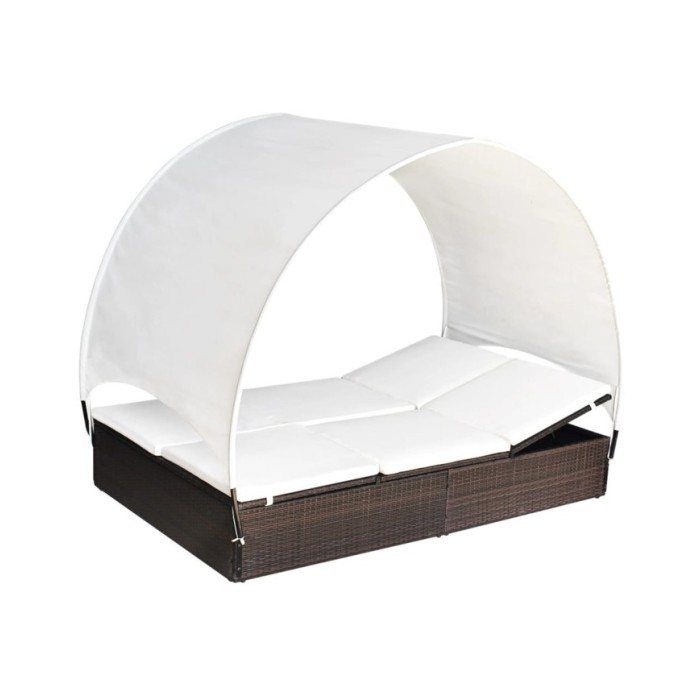 Chaise longue double avec auvent Résine tressée Marron