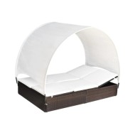 Chaise longue double avec auvent Résine tressée Marron