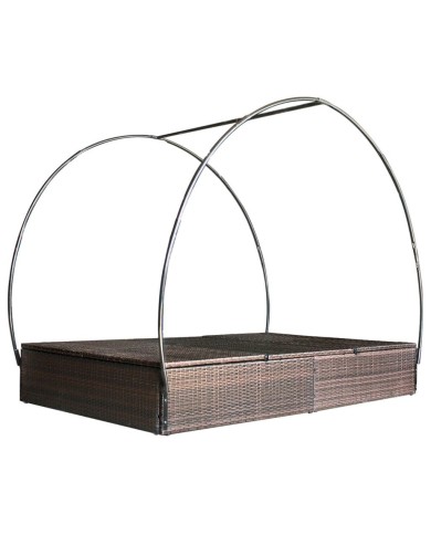 Chaise longue double avec auvent Résine tressée Marron