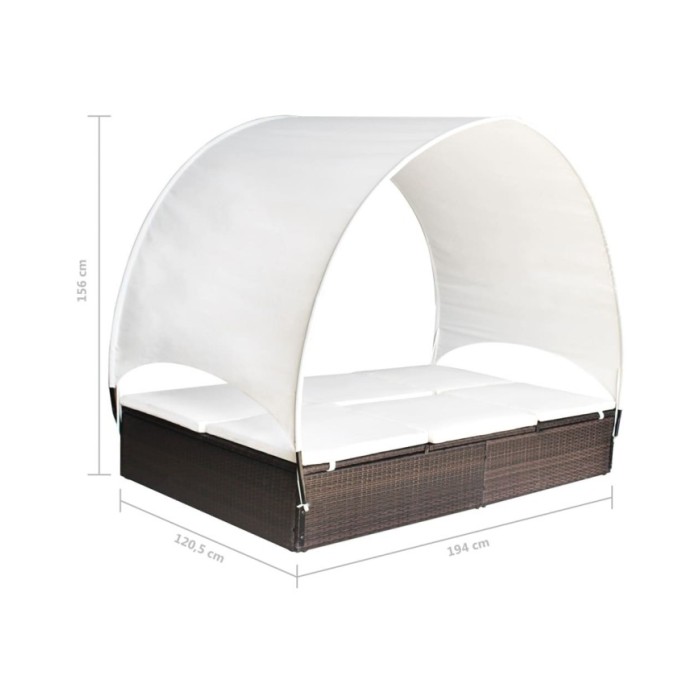 Chaise longue double avec auvent Résine tressée Marron