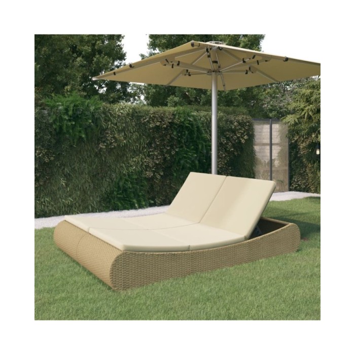 Chaise longue d'extérieur Résine tressée Beige