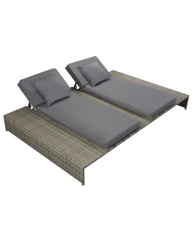 Chaise longue double avec coussin Résine tressée Gris