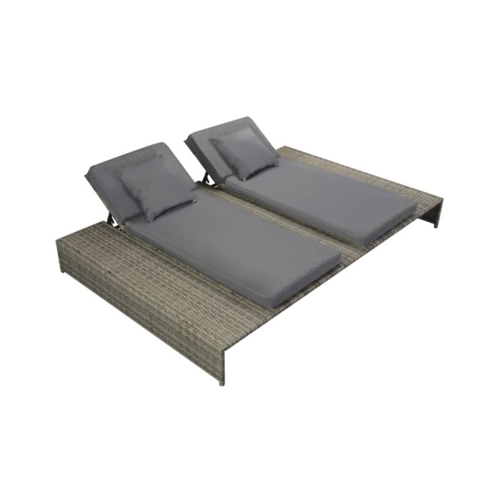 Chaise longue double avec coussin Résine tressée Gris