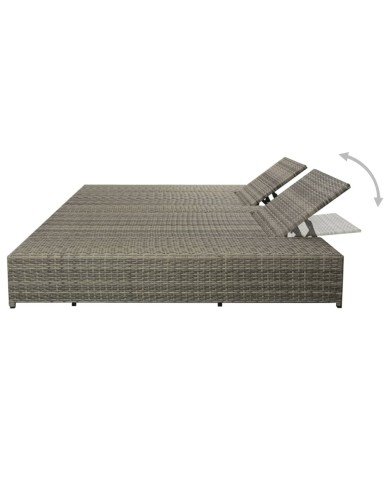 Chaise longue double avec coussin Résine tressée Gris